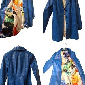 Danier Blue Leather Jacket with colorful Satin Lining- perfect condition!